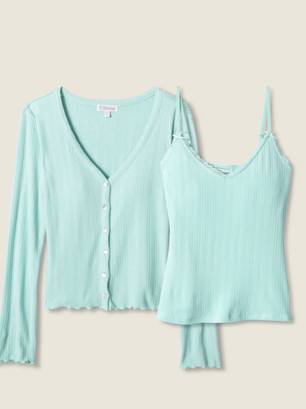 P.J. Salvage
POINTELLE ESSENTIALS SOLID MINT 2-PIECE CARDIGAN SET Sz. XS SOFT!!!